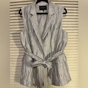 Lafayette 148 New York Elegant Metallic Grey Top L